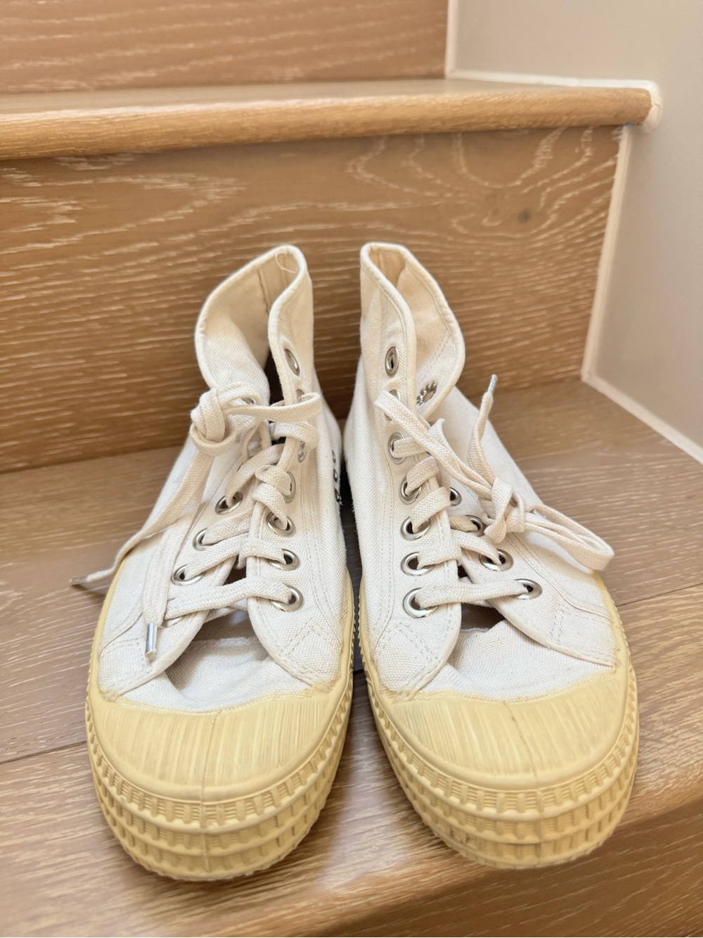Novesta Canvas Hi-Top Sneakers in Beige White